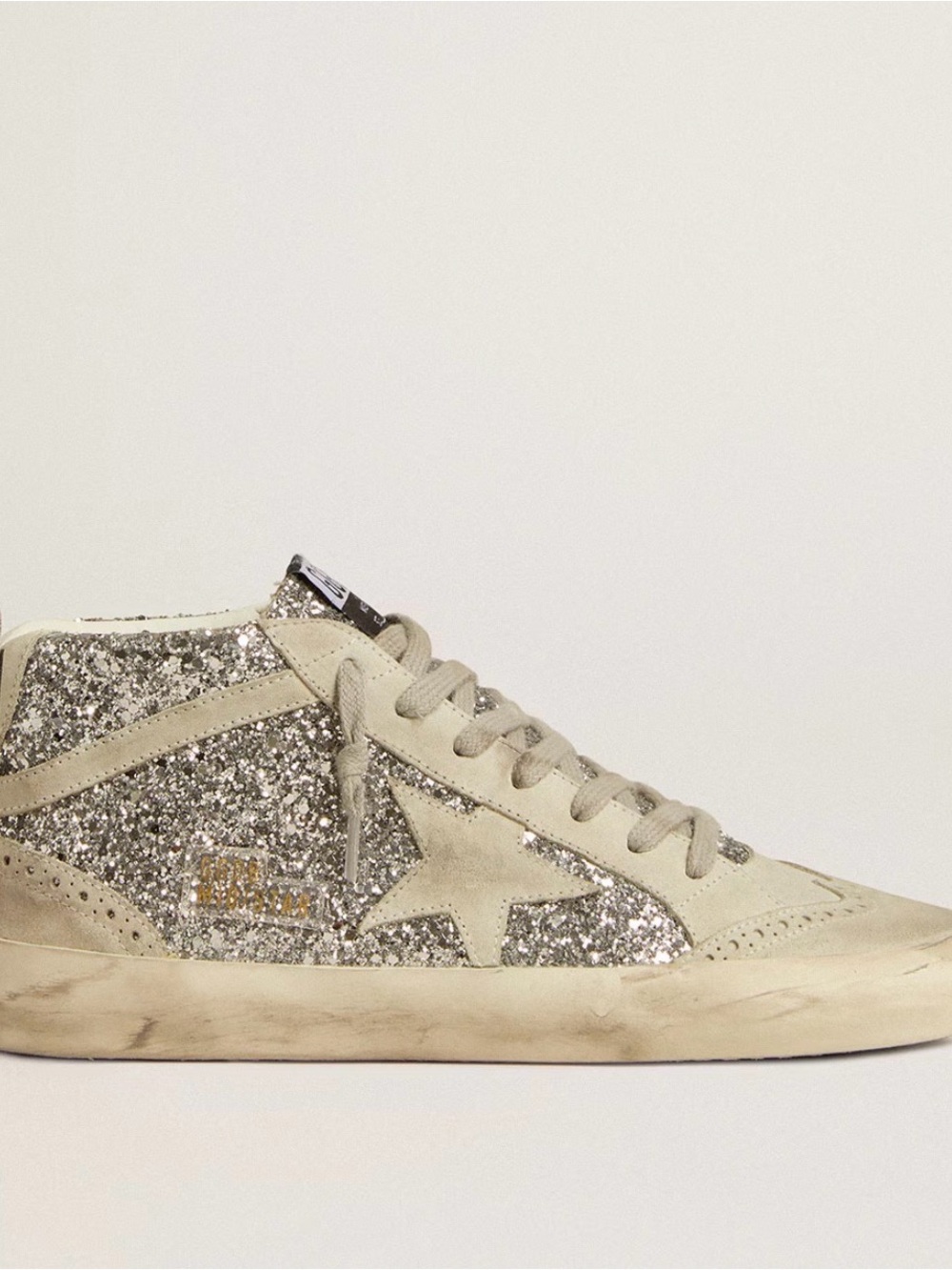 Golden Goose Silver Glitter and Cream Superstar Sneakers
